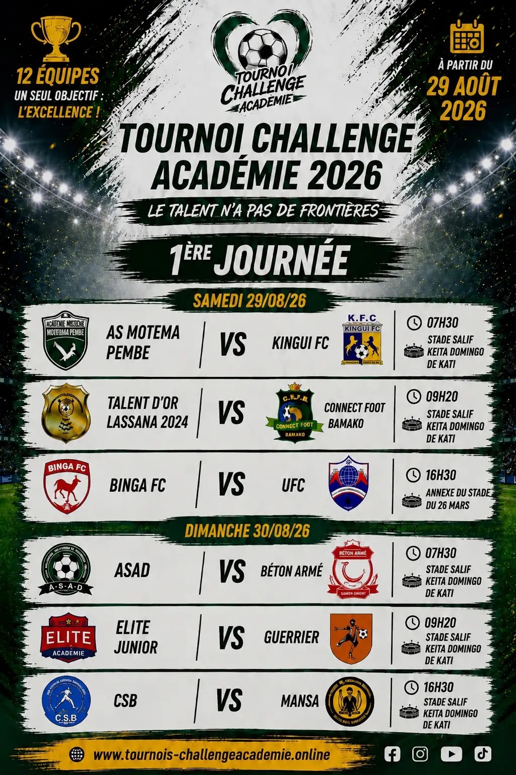 Programme de la 1ère journée : coup d'envoi le 29 août
