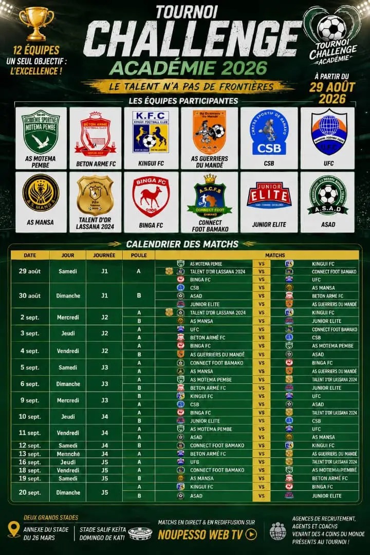 Calendrier officiel des matchs de poules